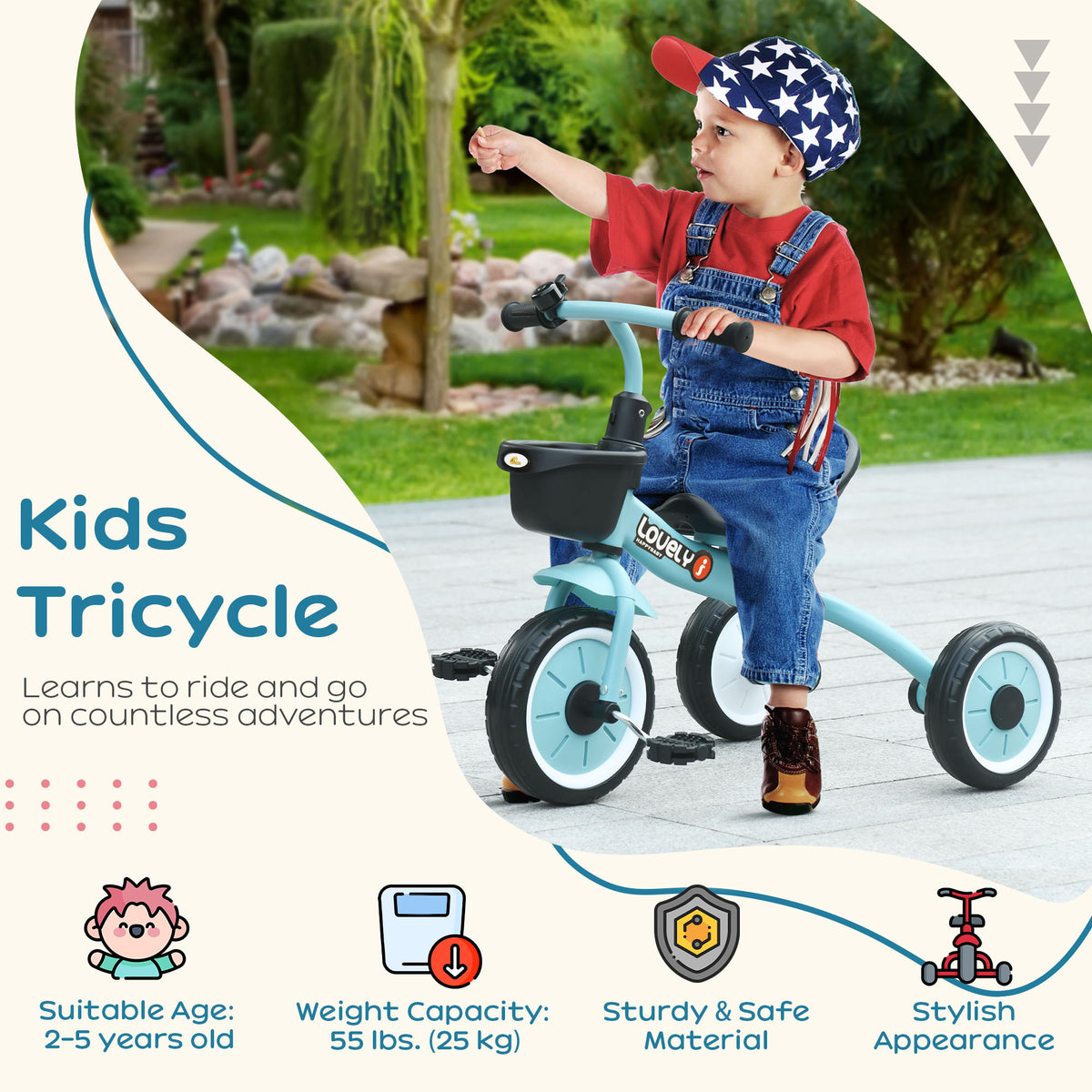 Tricycle for Toddler 2-5 Year Old Girls and Boys, Toddler Trike with Adjustable Seat, Basket, Bell-Toys & Games > Baby & Toddler Toys > Riding & Rocking Toys > Tricycles for Kids-DECOROLALA