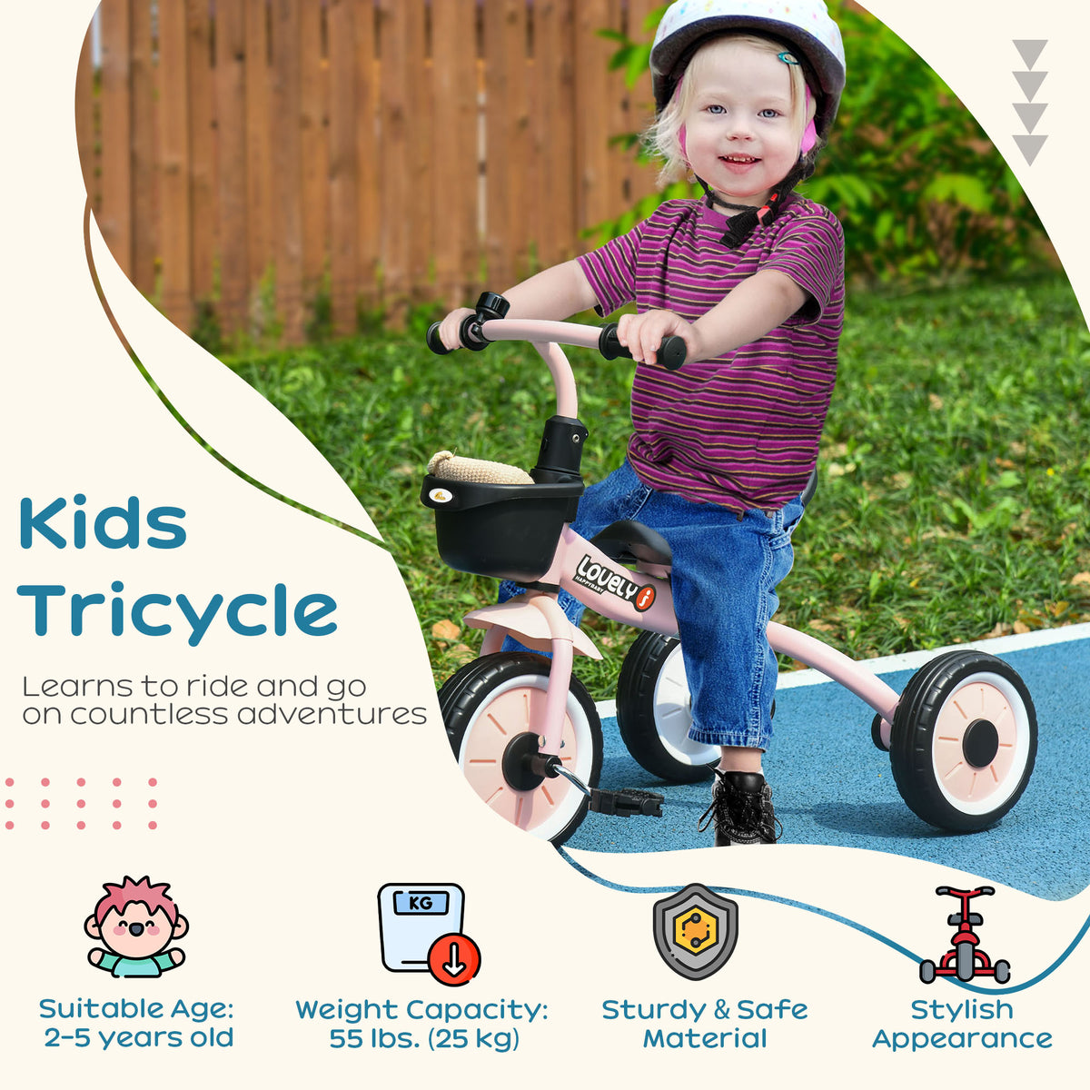 Tricycle for Toddler 2-5 Year Old Girls and Boys, Toddler Trike with Adjustable Seat, Basket, Bell-Toys & Games > Baby & Toddler Toys > Riding & Rocking Toys > Tricycles for Kids-DECOROLALA