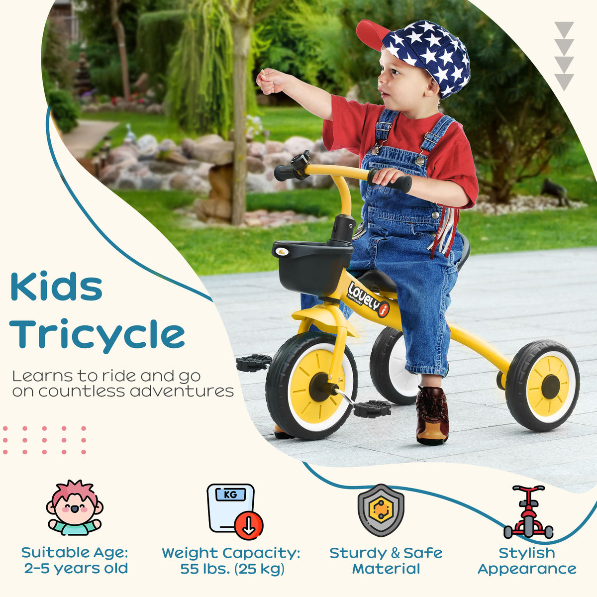 Tricycle for Toddler 2-5 Year Old Girls and Boys, Toddler Trike with Adjustable Seat, Basket, Bell-Toys & Games > Baby & Toddler Toys > Riding & Rocking Toys > Tricycles for Kids-DECOROLALA