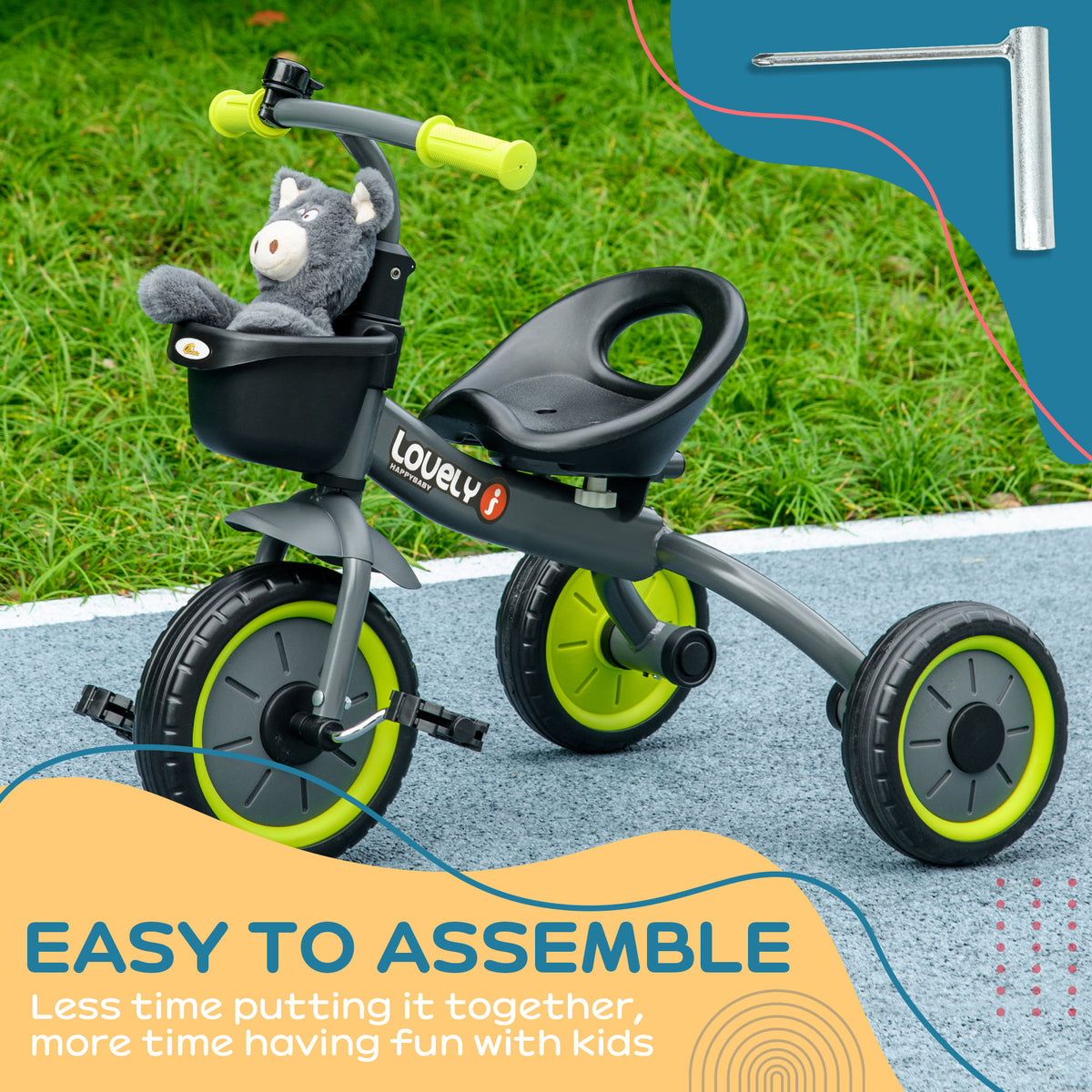 Tricycle for Toddler 2-5 Year Old Girls and Boys, Toddler Trike with Adjustable Seat, Basket, Bell-Toys & Games > Baby & Toddler Toys > Riding & Rocking Toys > Tricycles for Kids-DECOROLALA