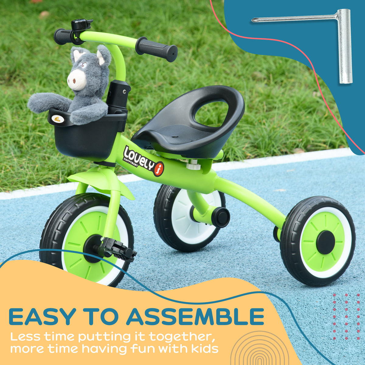 Tricycle for Toddler 2-5 Year Old Girls and Boys, Toddler Trike with Adjustable Seat, Basket, Bell-Toys & Games > Baby & Toddler Toys > Riding & Rocking Toys > Tricycles for Kids-DECOROLALA