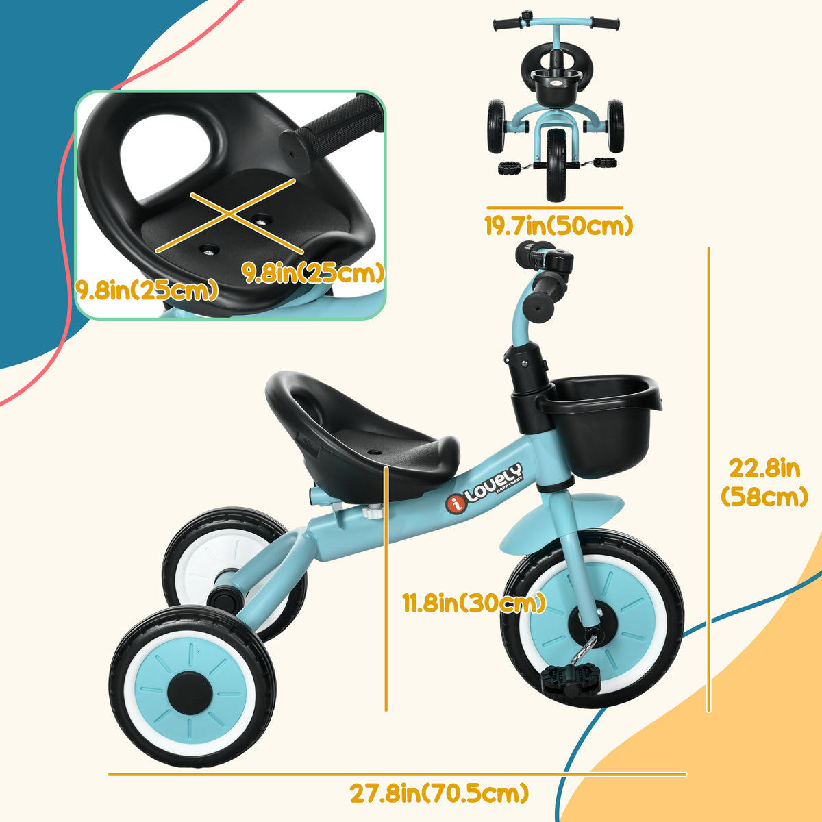 Tricycle for Toddler 2-5 Year Old Girls and Boys, Toddler Trike with Adjustable Seat, Basket, Bell-Toys & Games > Baby & Toddler Toys > Riding & Rocking Toys > Tricycles for Kids-DECOROLALA