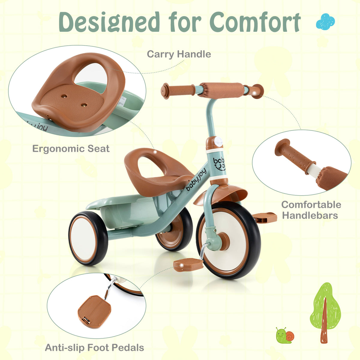 Toddler Tricycle with Adjustable Seat and Storage Basket - Ages 3-5