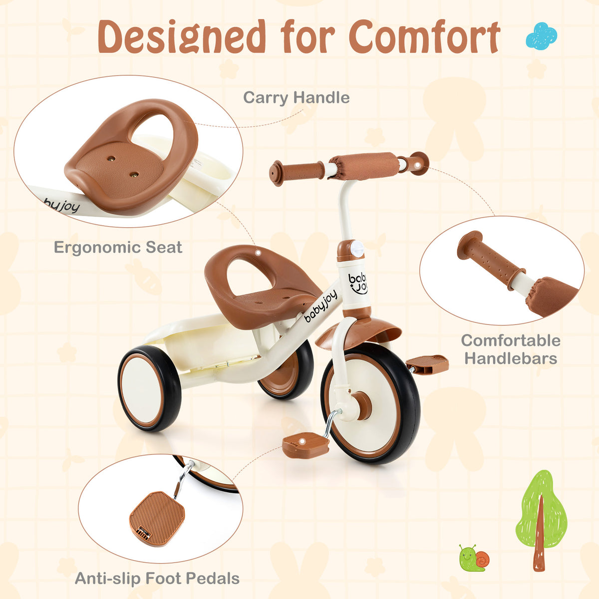 Toddler Tricycle with Adjustable Seat and Storage Basket - Ages 3-5