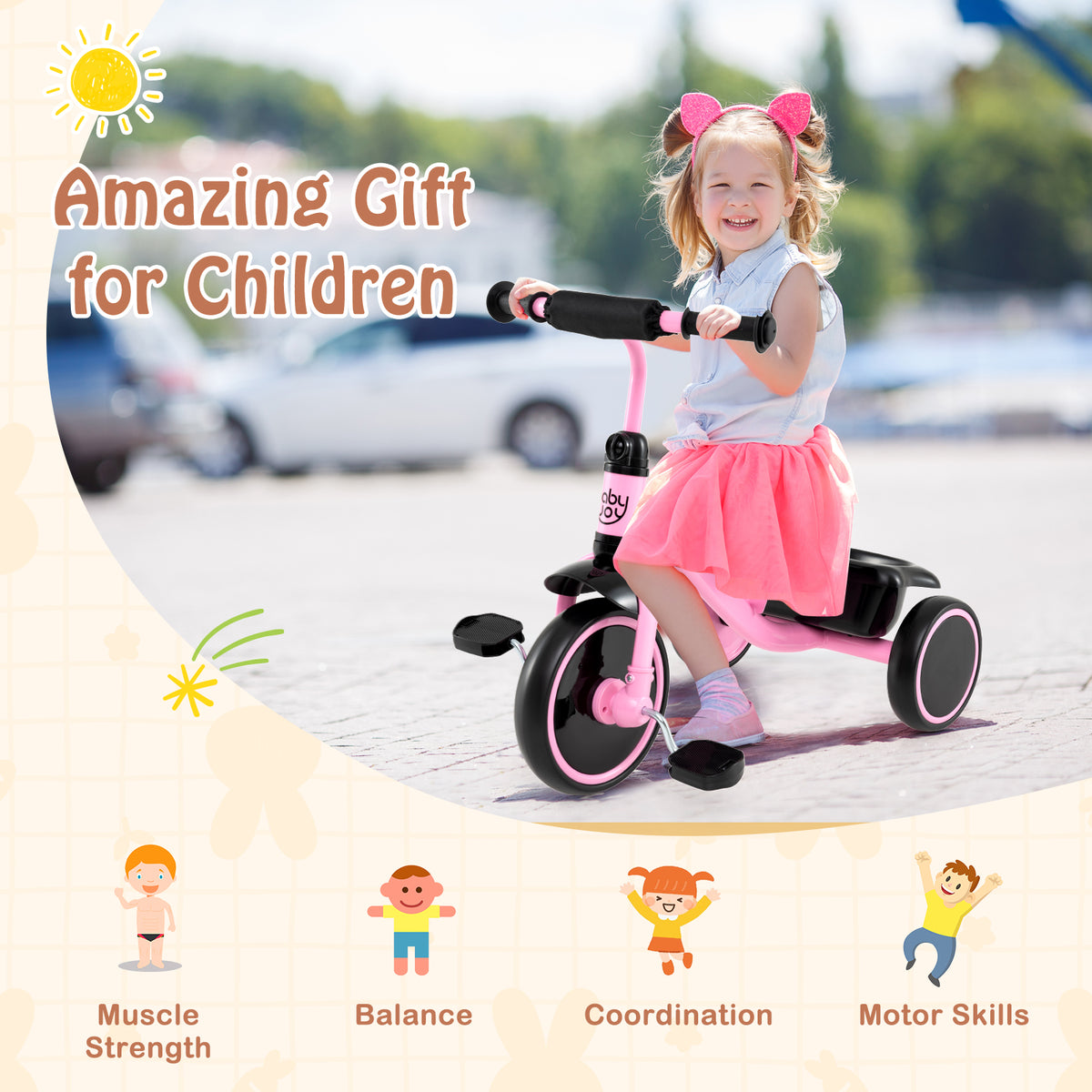 Toddler Tricycle with Adjustable Seat and Storage Basket - Ages 3-5