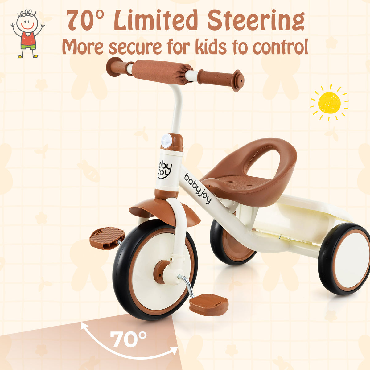 Toddler Tricycle with Adjustable Seat and Storage Basket - Ages 3-5
