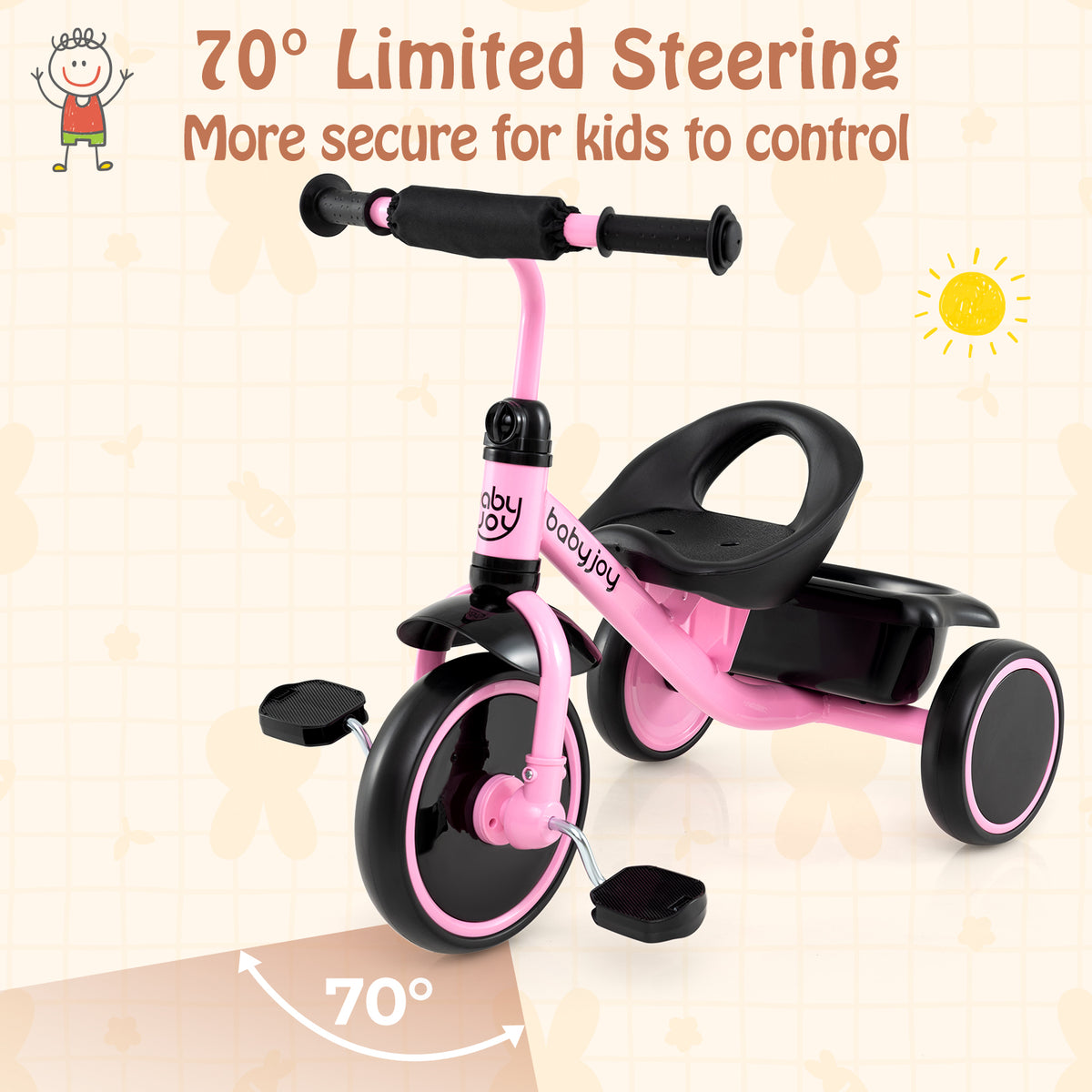Toddler Tricycle with Adjustable Seat and Storage Basket - Ages 3-5