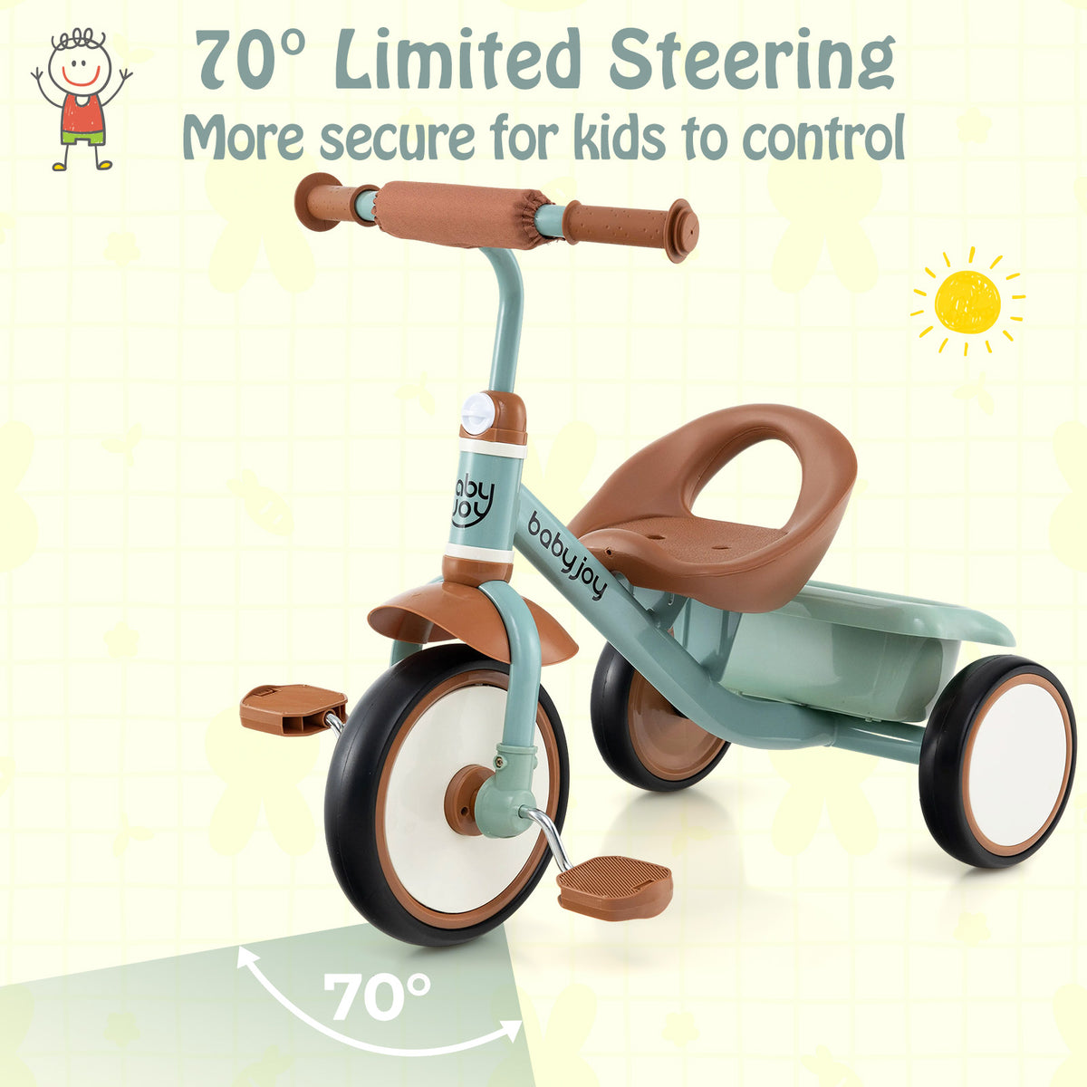 Toddler Tricycle with Adjustable Seat and Storage Basket - Ages 3-5