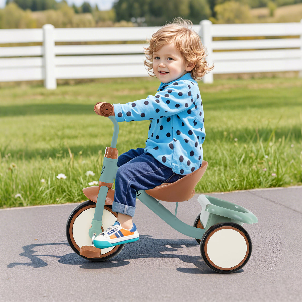 Toddler Tricycle with Adjustable Seat and Storage Basket - Ages 3-5