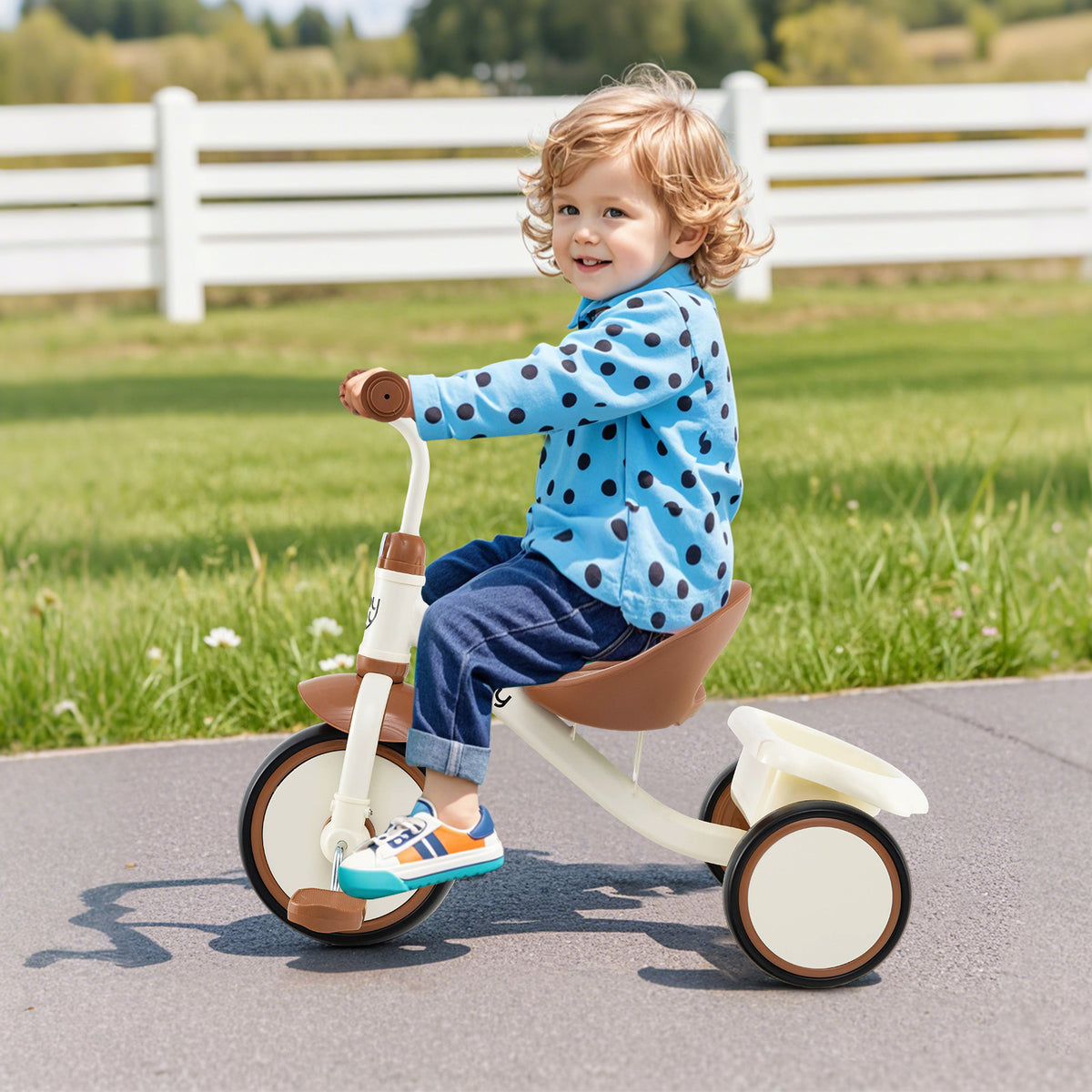 Toddler Tricycle with Adjustable Seat and Storage Basket - Ages 3-5