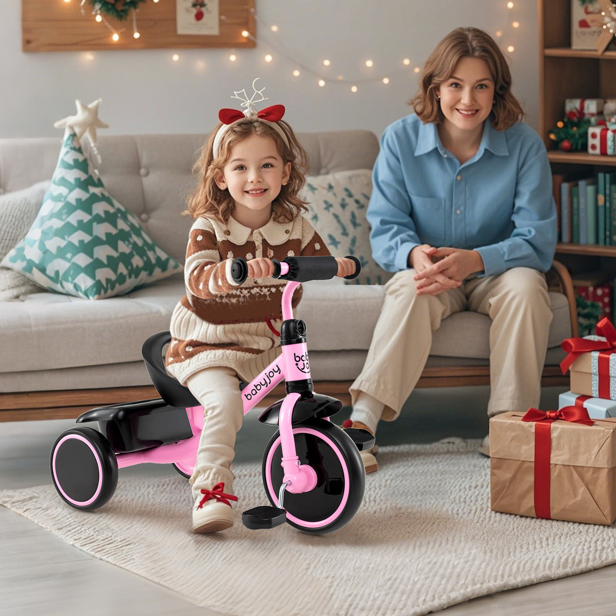Toddler Tricycle with Adjustable Seat and Storage Basket - Ages 3-5