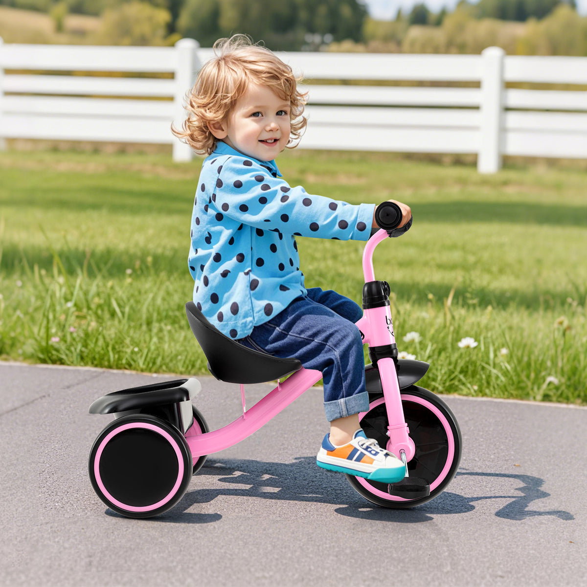 Toddler Tricycle with Adjustable Seat and Storage Basket - Ages 3-5