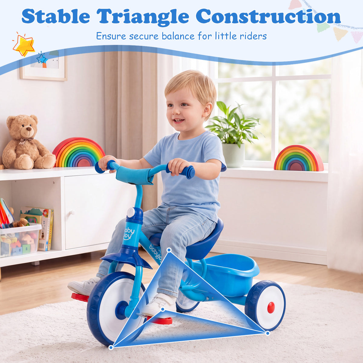 Toddler Tricycle for Boys and Girls 2-5 Years Old with Removable Rear Storage Basket