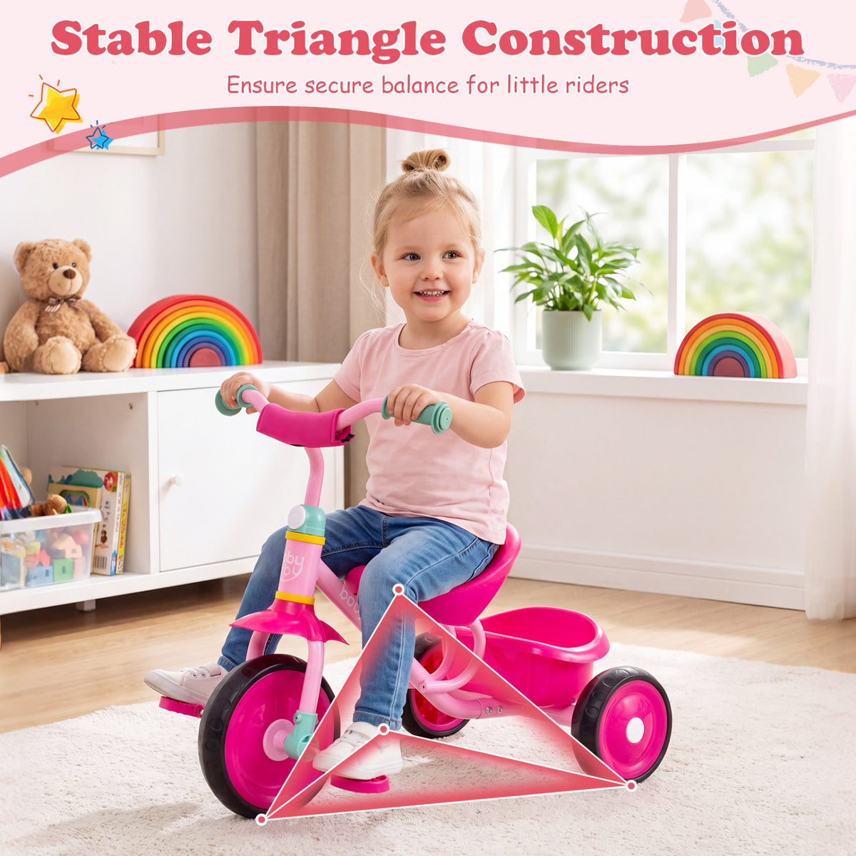 Toddler Tricycle for Boys and Girls 2-5 Years Old with Removable Rear Storage Basket