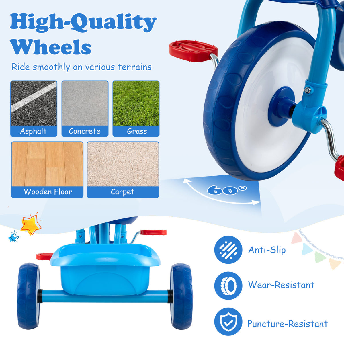 Toddler Tricycle for Boys and Girls 2-5 Years Old with Removable Rear Storage Basket