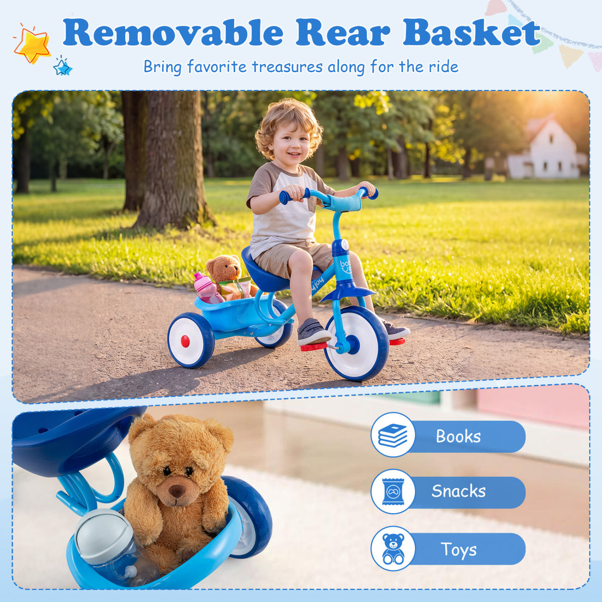 Toddler Tricycle for Boys and Girls 2-5 Years Old with Removable Rear Storage Basket