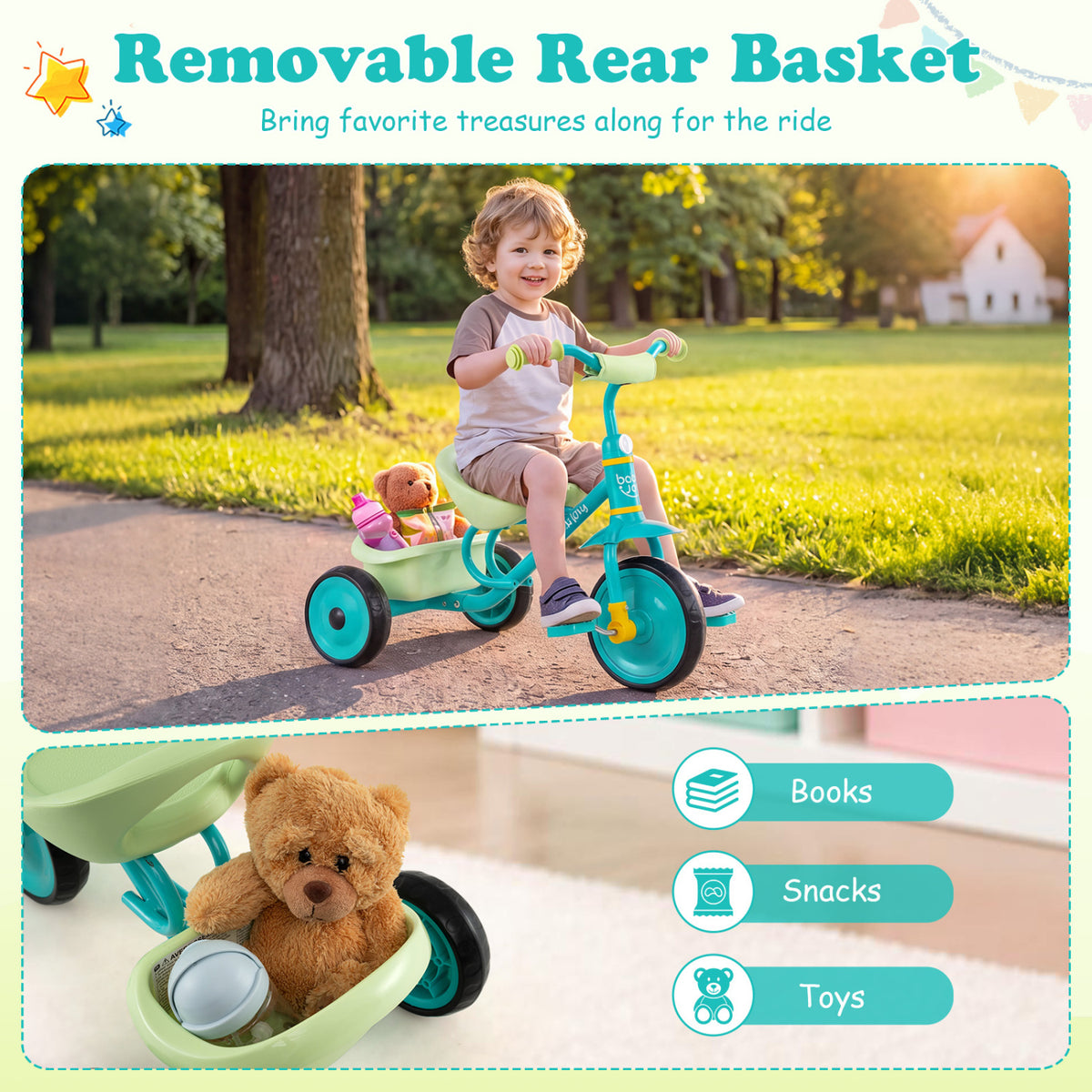 Toddler Tricycle for Boys and Girls 2-5 Years Old with Removable Rear Storage Basket
