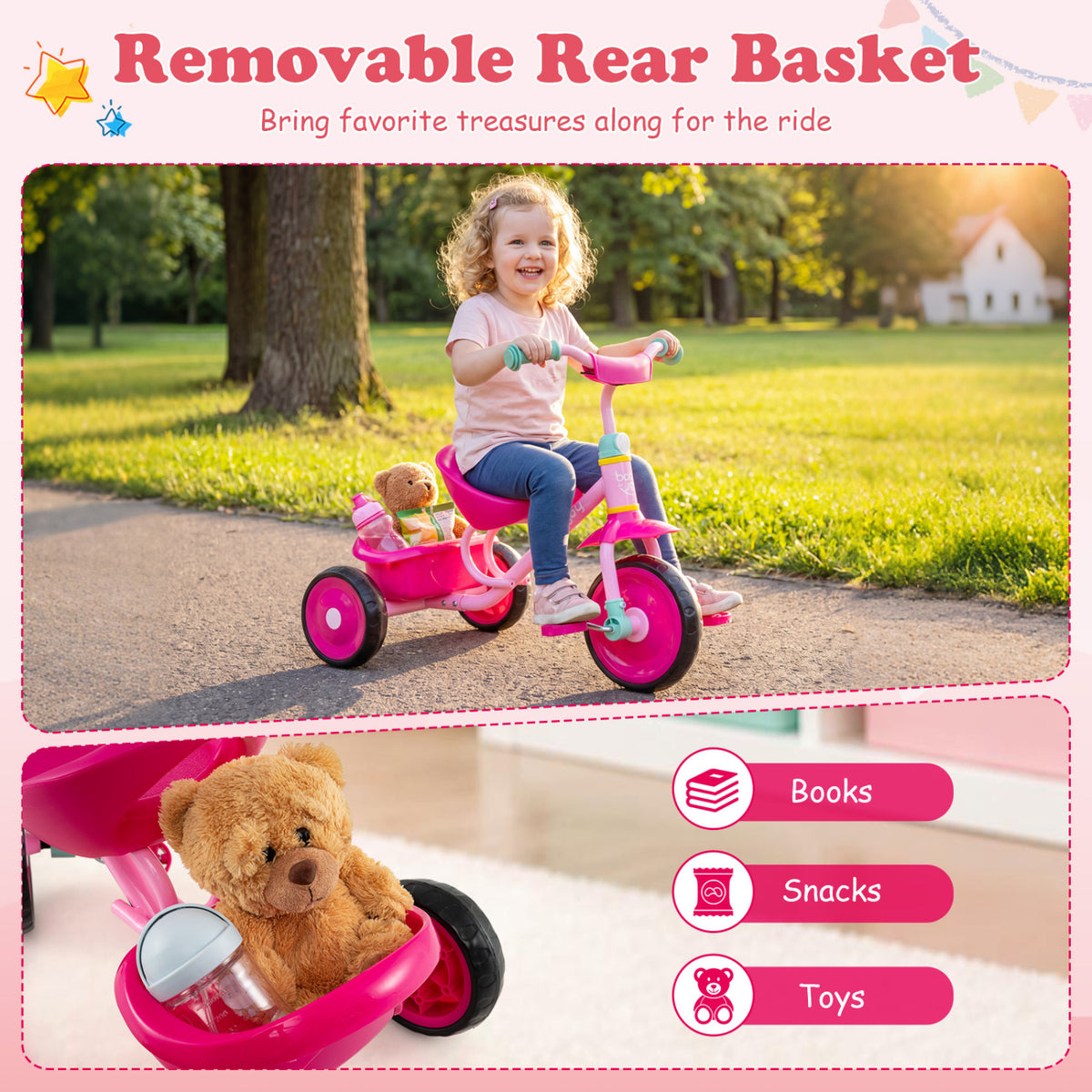 Toddler Tricycle for Boys and Girls 2-5 Years Old with Removable Rear Storage Basket