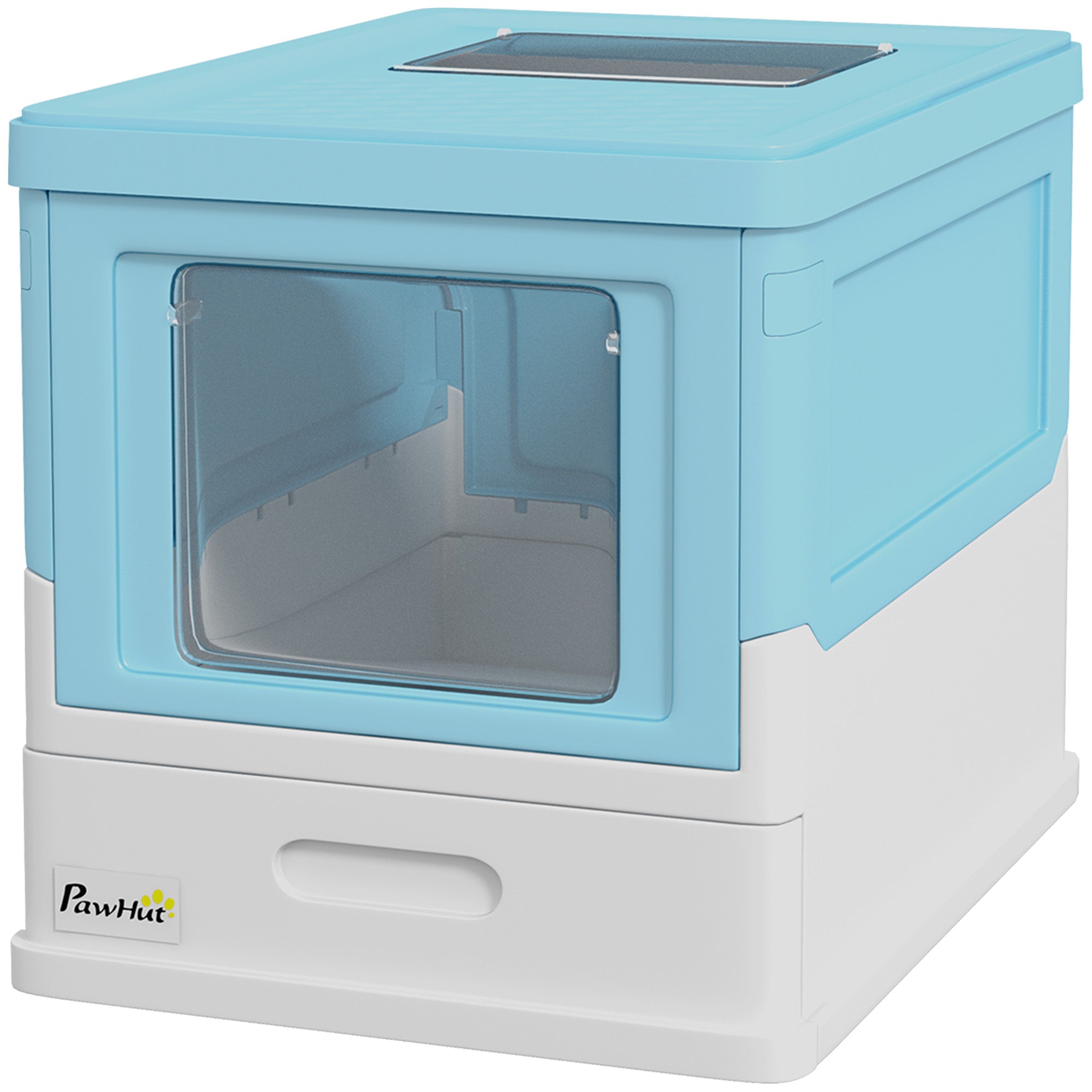 Top Entry Enclosed Kitty Litter Box with Scoop, Tray, Front Entry, Large Space, Foldable, Portable, Blue-Cats-DECOROLALA