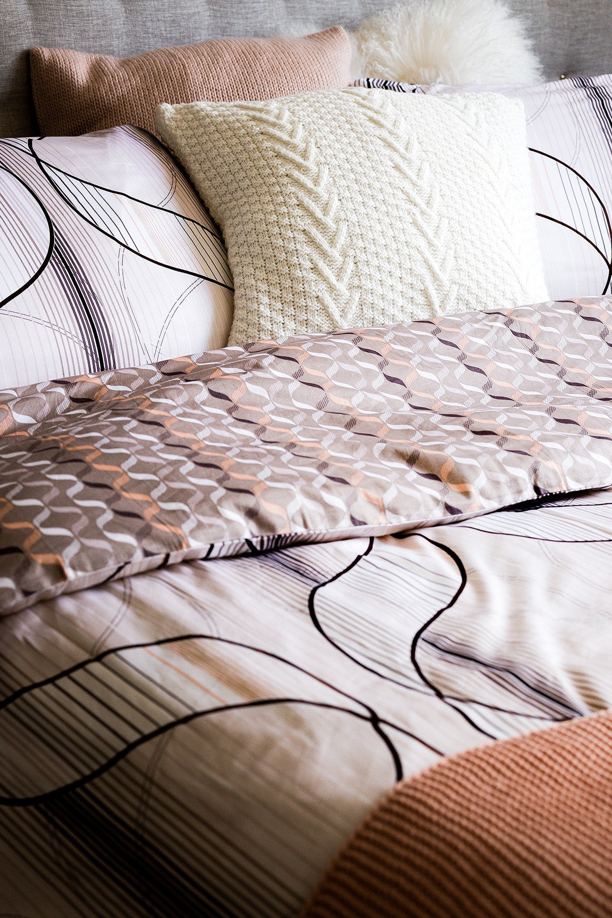 Torino Queen Size Printed Reversible Cotton 3pc Duvet Cover Set-Bedding-DECOROLALA