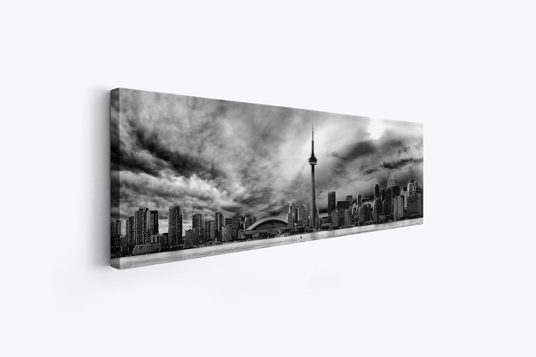 Toronto Skyline Canvas Wall Art 72"x24" Black & White-Wall Art-DECOROLALA
