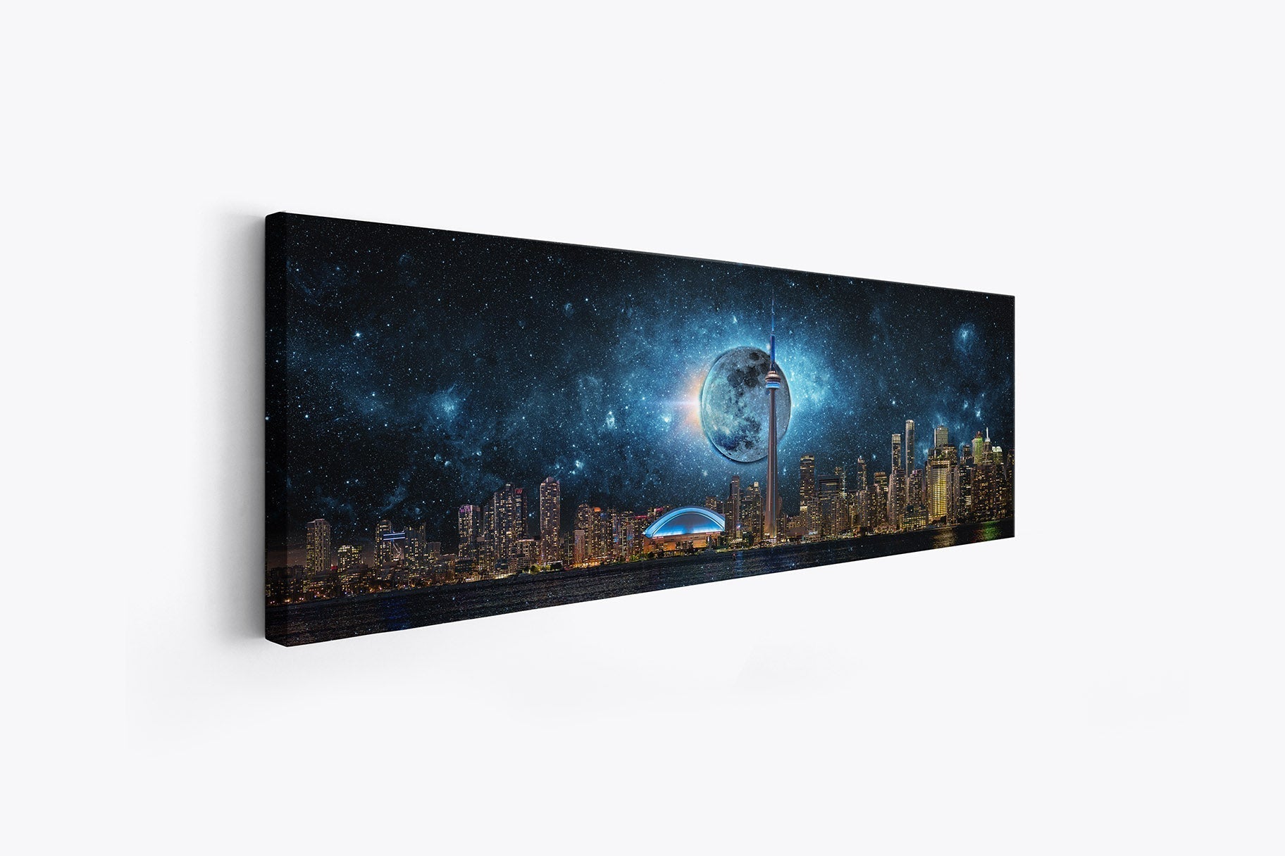 Toronto Skyline Moon Canvas Wall Art 72x24-Wall Art-DECOROLALA