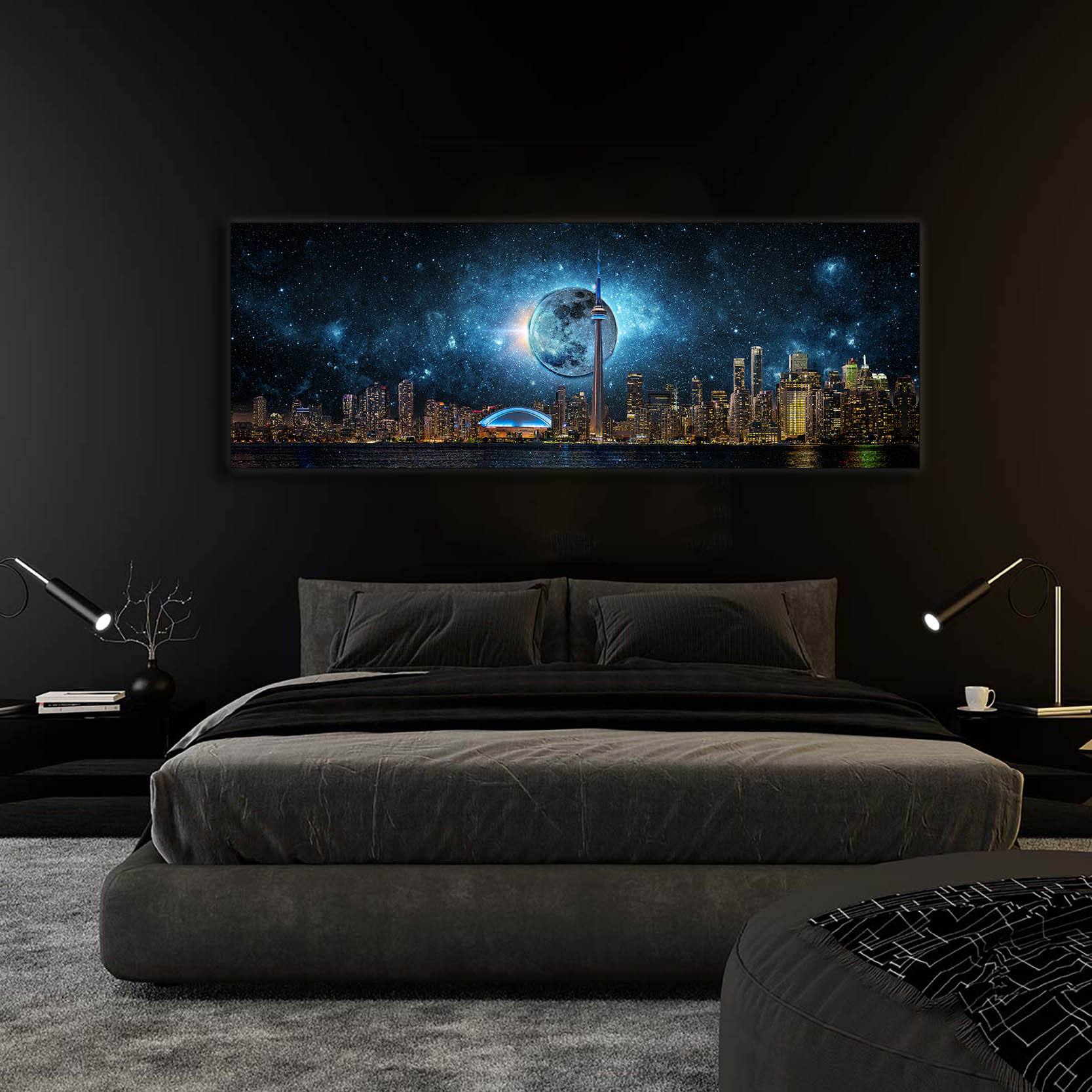 Toronto Skyline Moon Canvas Wall Art 72x24-Wall Art-DECOROLALA