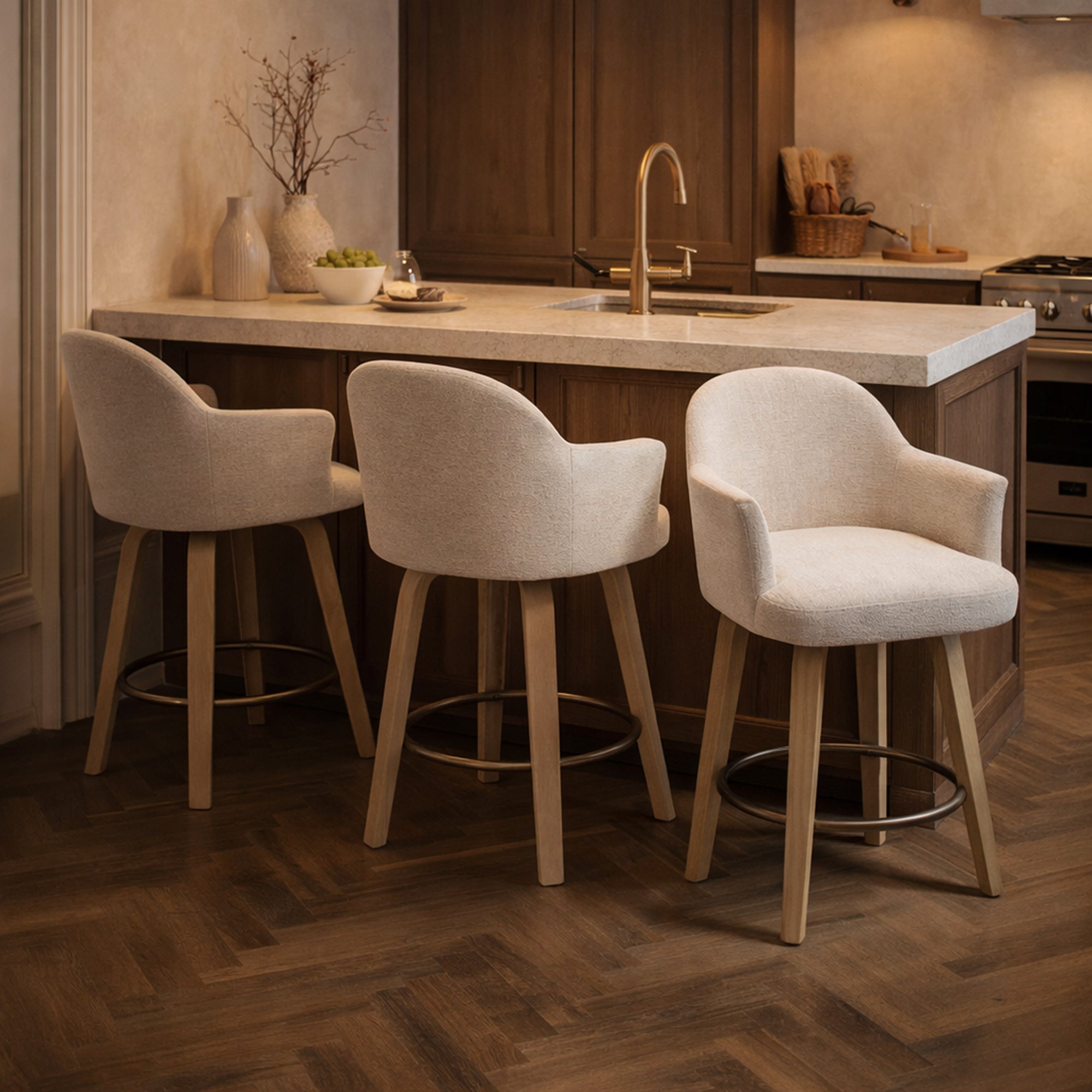 Torra 26" Counter Stool - Oat Swivel Chenille Upholstery-DECOROLALA