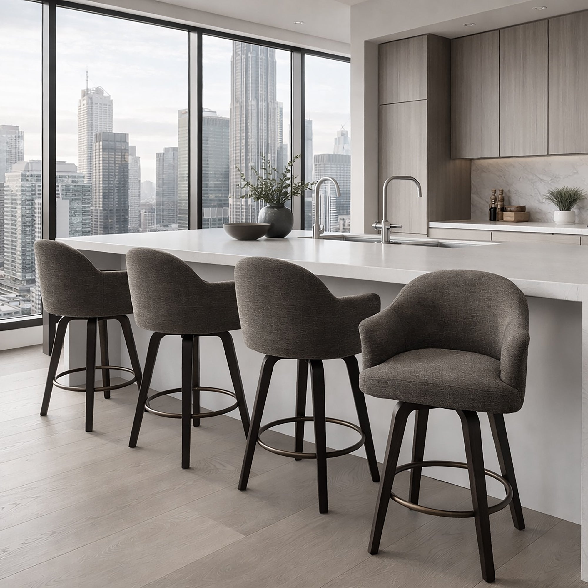Torra 26" Swivel Counter Stool - Warm Charcoal Chenille-DECOROLALA