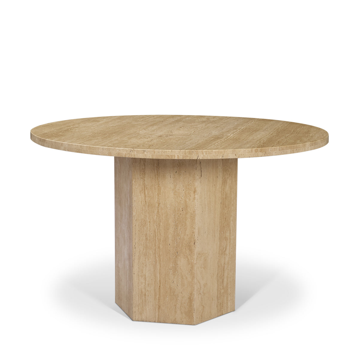 Torreno 42" Round Pedestal Dining Table | Travertine & Wood | Seats 4-Dining Tables-DECOROLALA