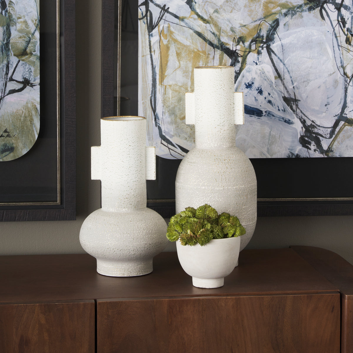 Torres Tall Textured Off White w/ Gold Metal Vase-Vase-DECOROLALA