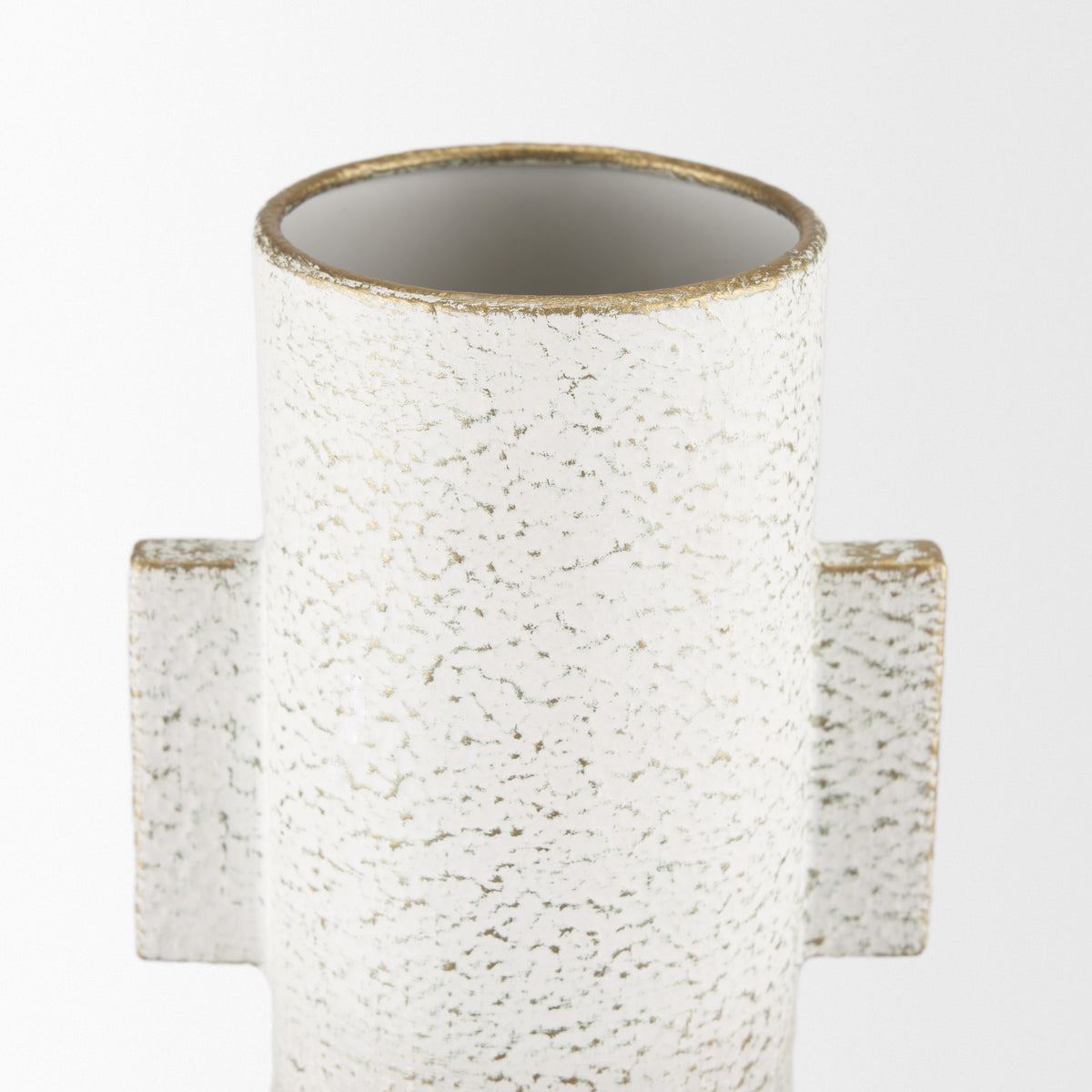 Torres Tall Textured Off White w/ Gold Metal Vase-Vase-DECOROLALA