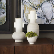Torres Tall Textured Off White w/ Gold Metal Vase-Vase-DECOROLALA
