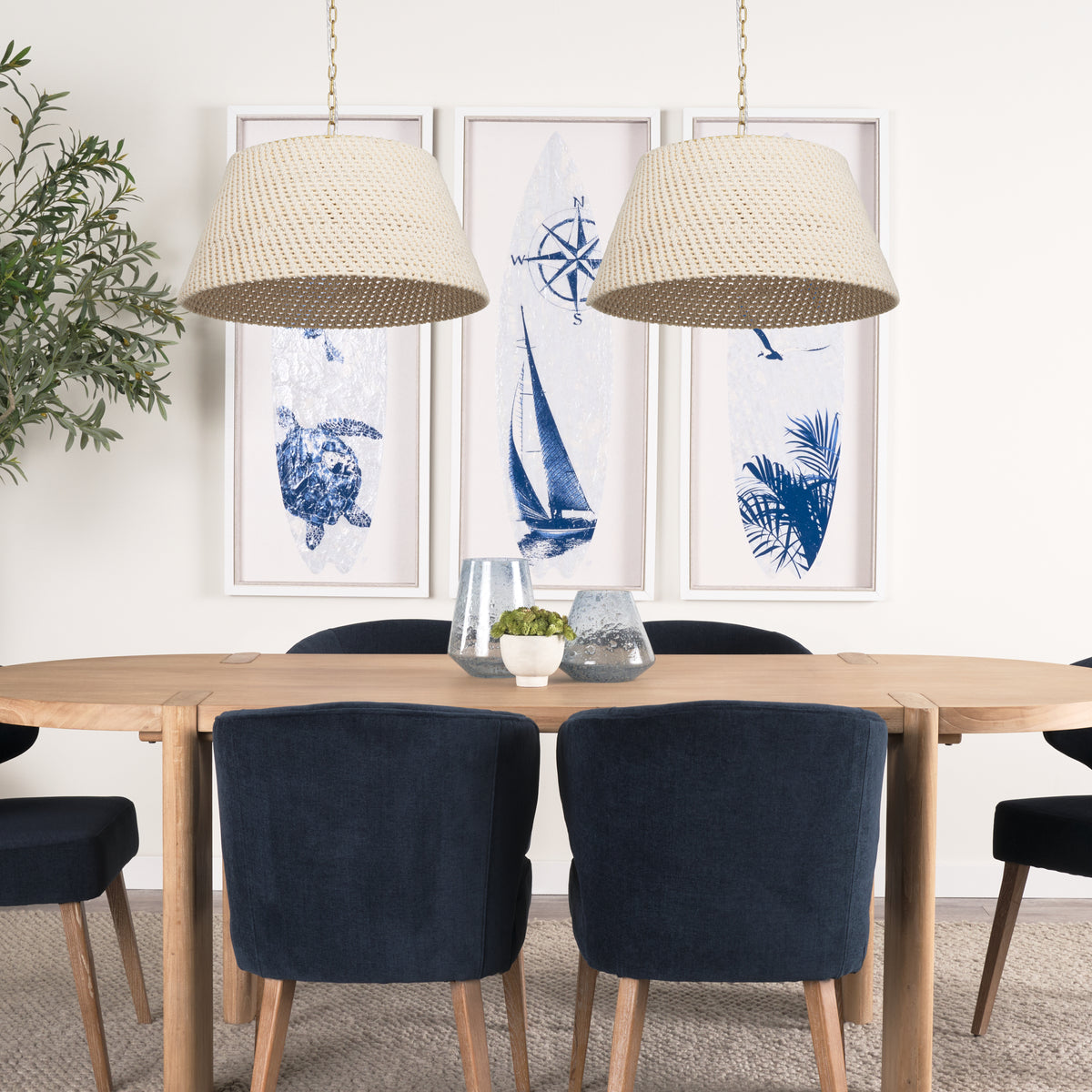 Tosha 1-Light Tapered Cotton Rope Drum Pendant-Pendant Lights-DECOROLALA