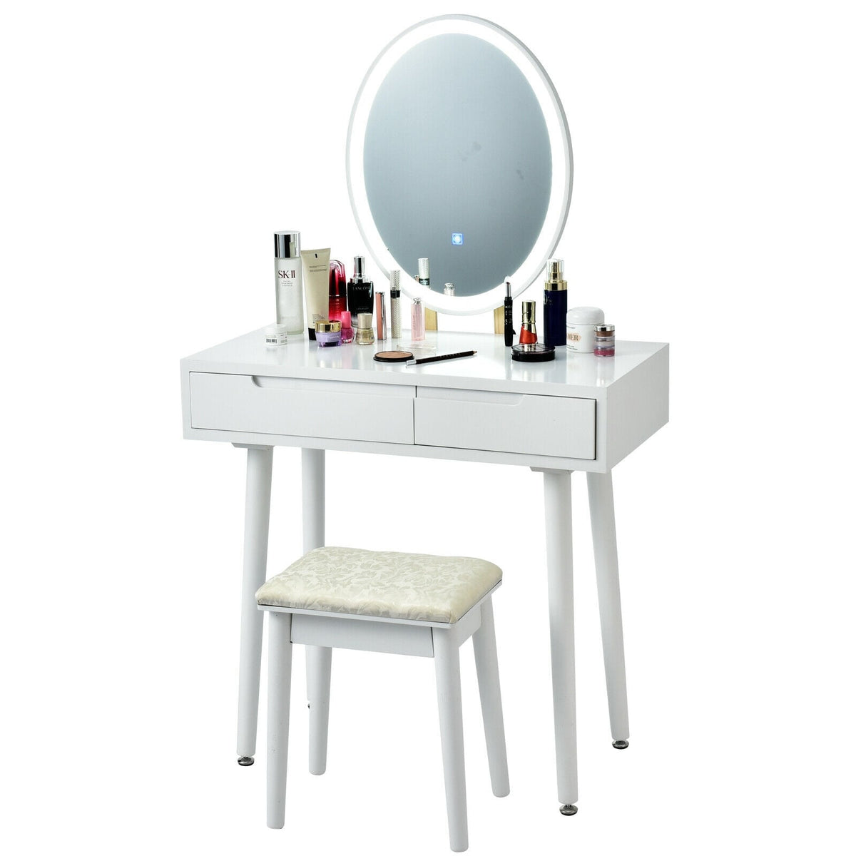Touch Screen Vanity Makeup Table Stool Set-White-Makeup Vanities-DECOROLALA