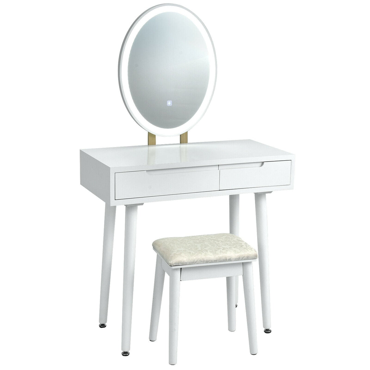 Touch Screen Vanity Makeup Table Stool Set-White-Makeup Vanities-DECOROLALA