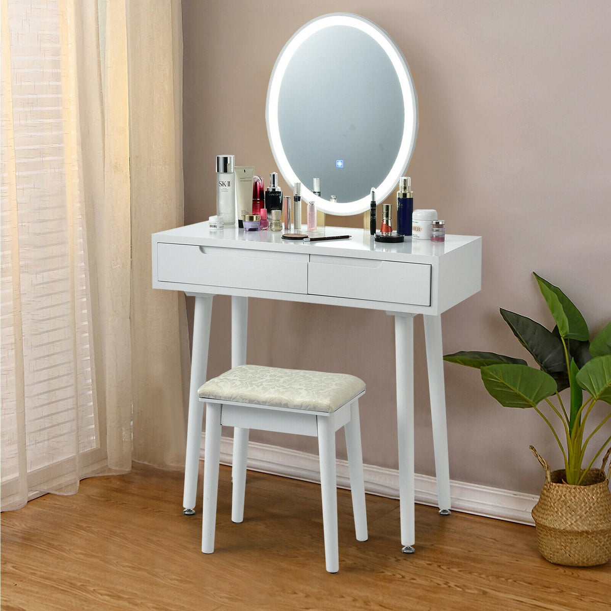Touch Screen Vanity Makeup Table Stool Set-White-Makeup Vanities-DECOROLALA