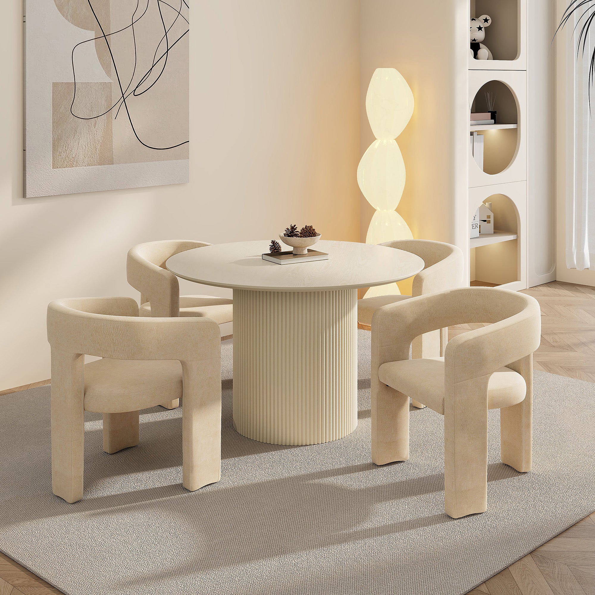 Tovas Amara 5-Piece Round Dining Set - Beige Reeded Wood-DECOROLALA