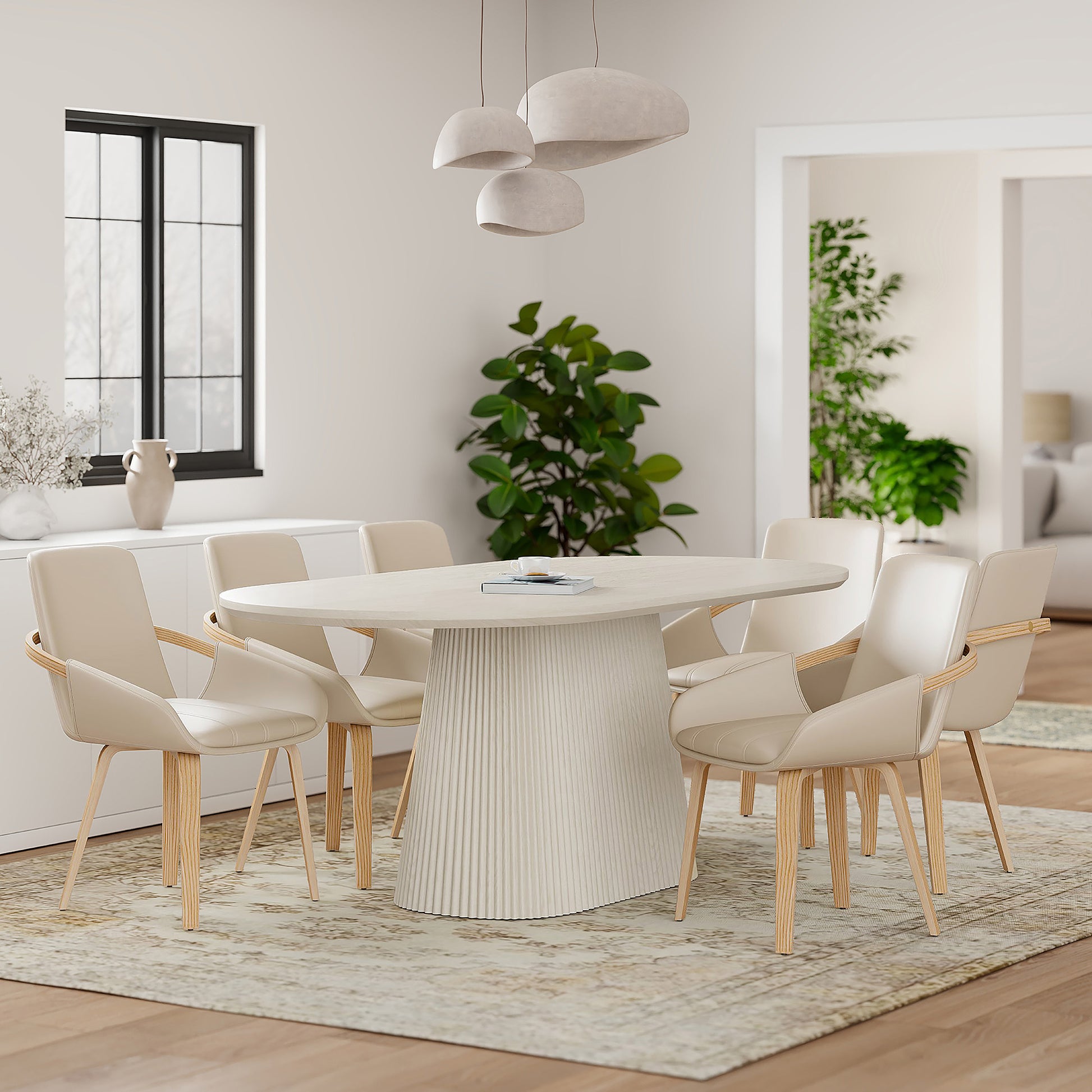 Tovas Caspian 7-Piece Oval Dining Set - Sand Faux Leather-DECOROLALA
