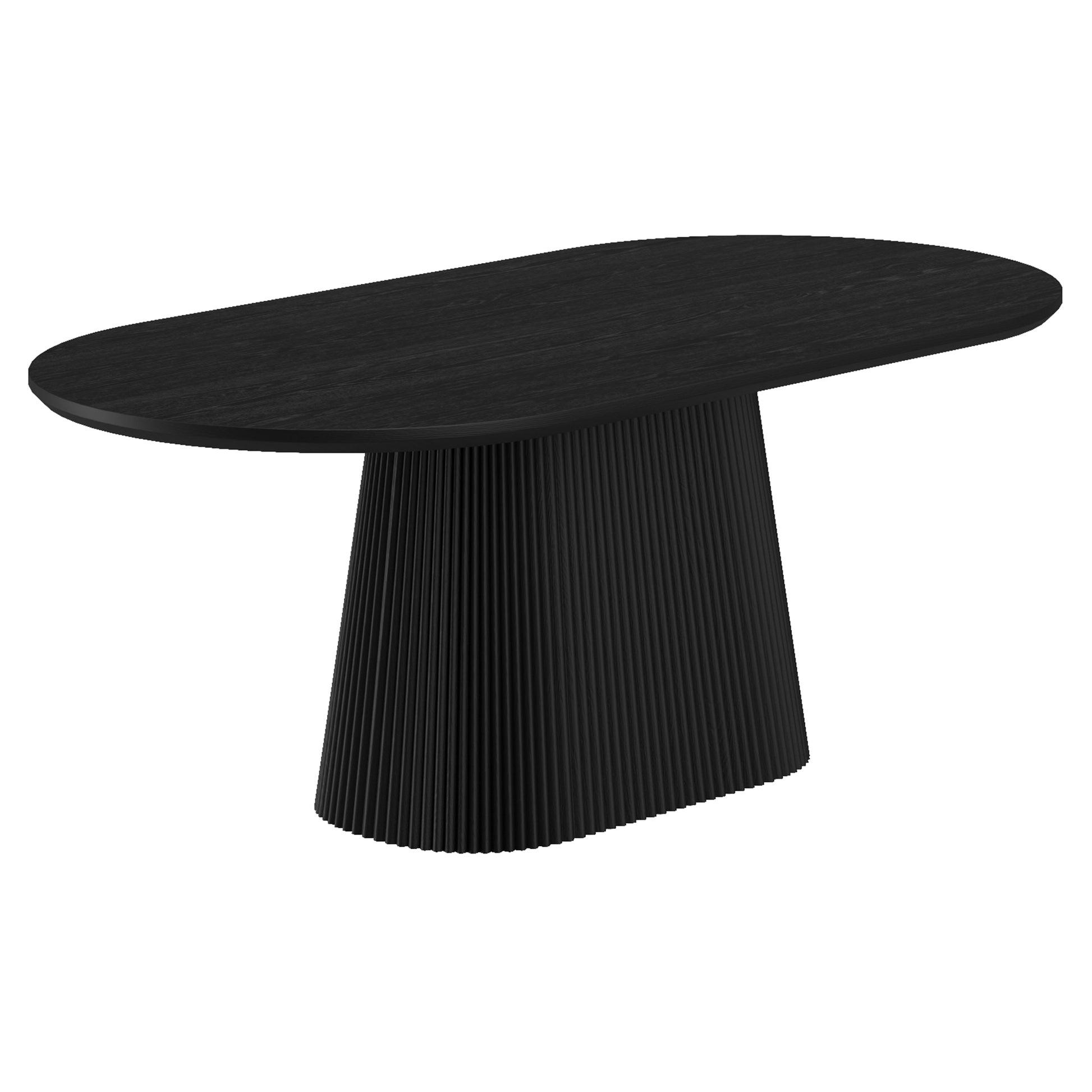 Tovas Oval Dining Table - Black Reeded Wood Pedestal Base-DECOROLALA