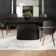 Tovas Oval Dining Table - Black Reeded Wood Pedestal Base-DECOROLALA