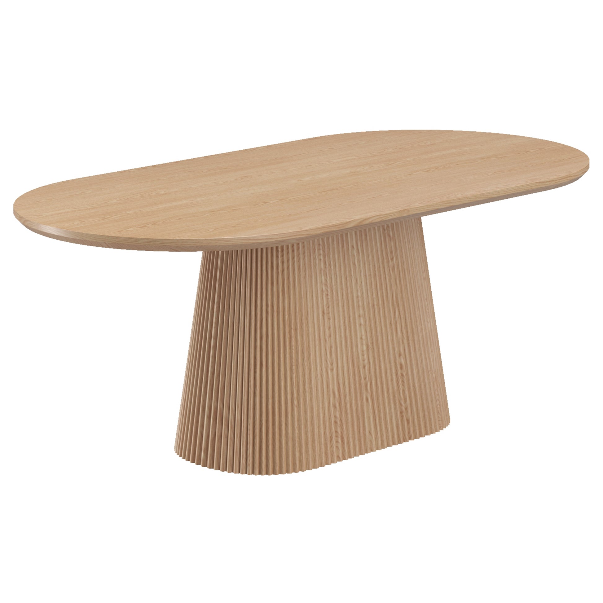Tovas Oval Dining Table - Natural Wood Reeded Pedestal Base-DECOROLALA