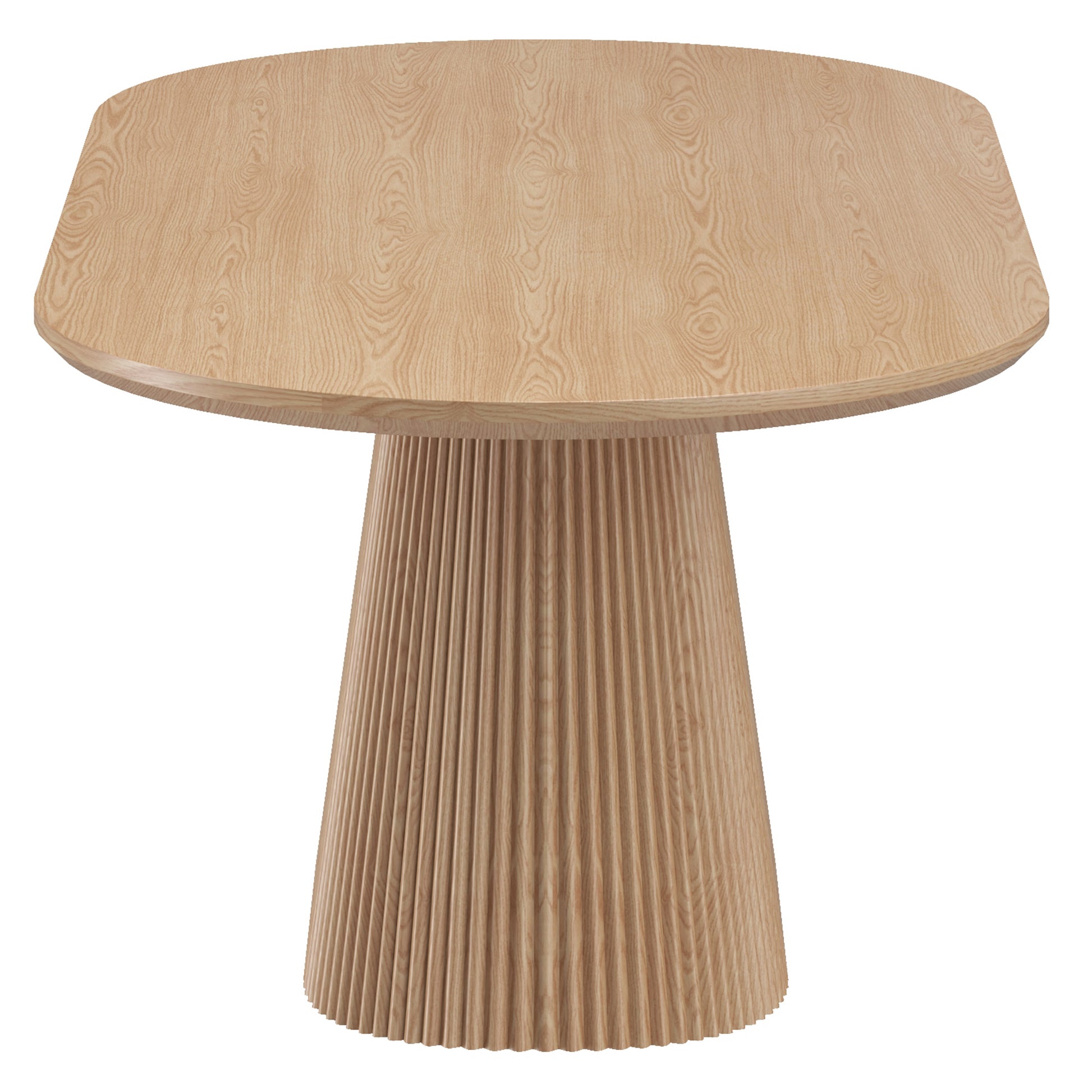 Tovas Oval Dining Table - Natural Wood Reeded Pedestal Base-DECOROLALA