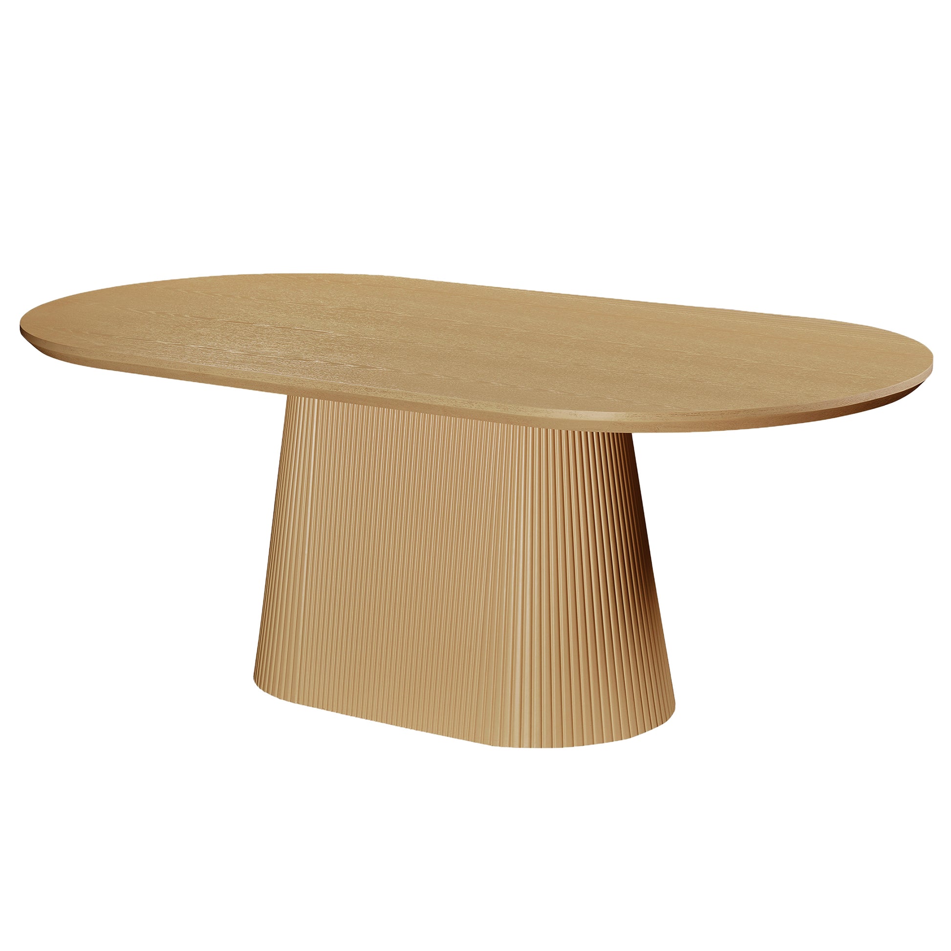 Tovas Oval Dining Table - Natural Wood Reeded Pedestal Base-DECOROLALA