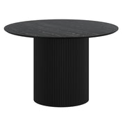 Tovas Round Dining Table - Black Wood Reeded Pedestal Base-DECOROLALA