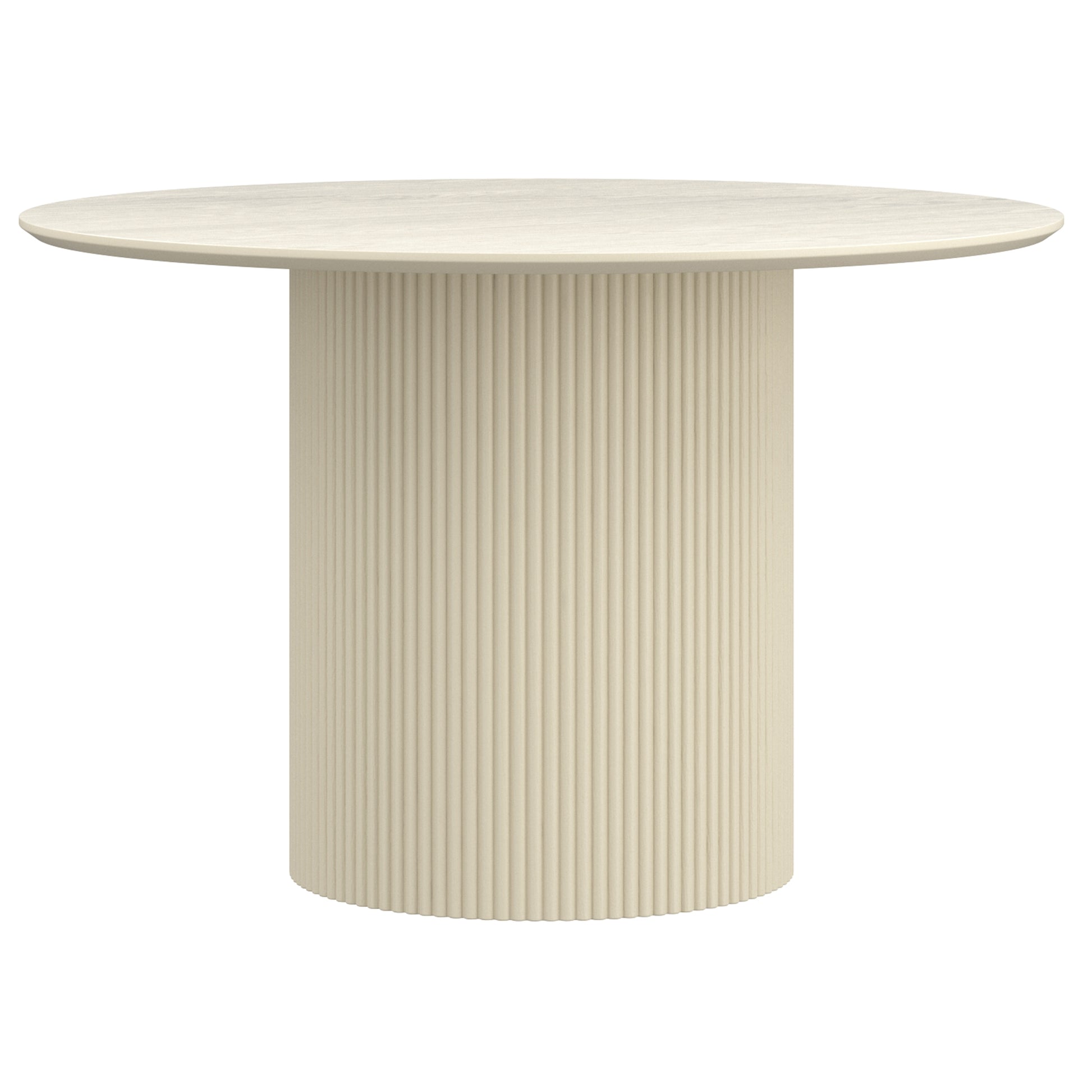 Tovas Round Dining Table - Ivory Reeded Wood Pedestal Base-DECOROLALA