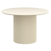 Tovas Round Dining Table - Ivory Reeded Wood Pedestal Base-DECOROLALA
