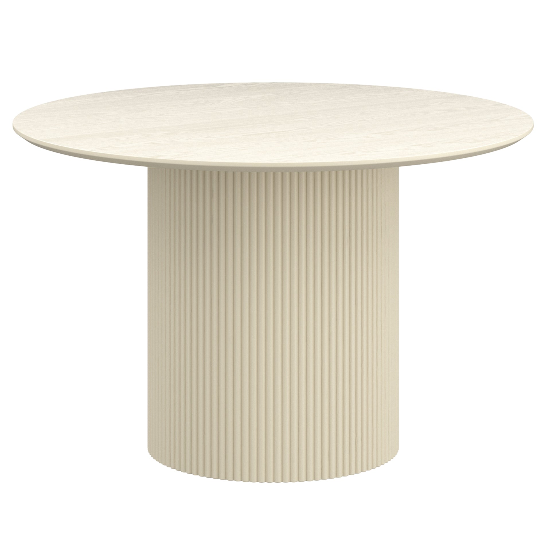 Tovas Round Dining Table - Ivory Reeded Wood Pedestal Base-DECOROLALA
