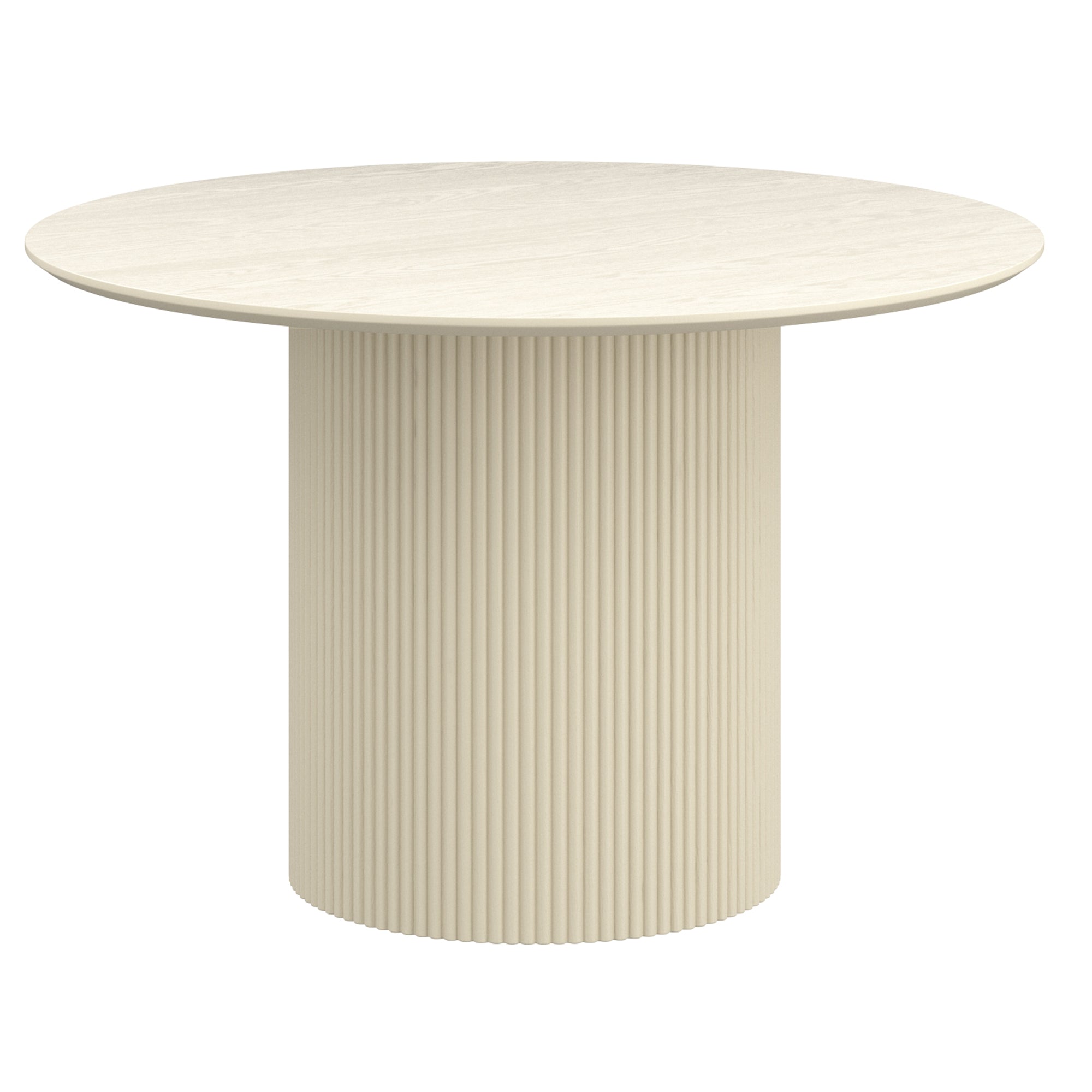 Tovas Round Dining Table - Ivory Reeded Wood Pedestal Base-DECOROLALA