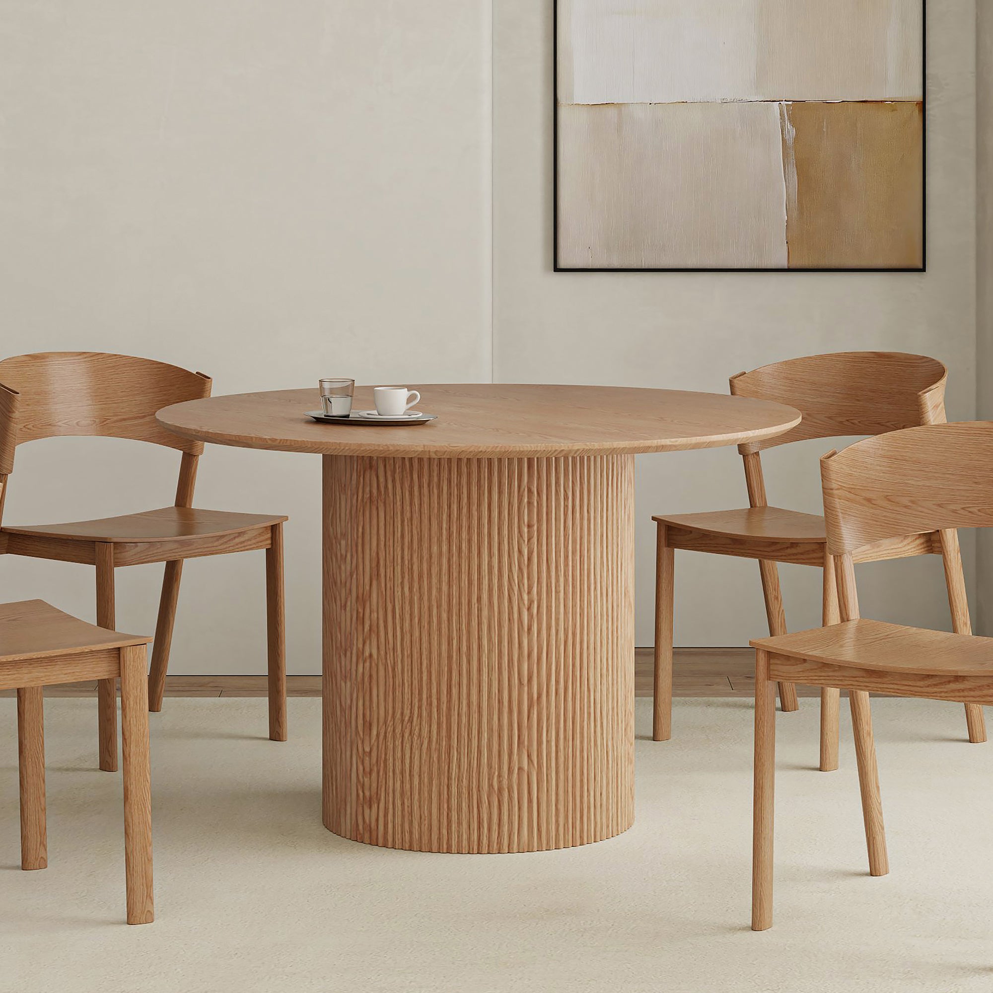 Tovas Round Dining Table - Natural Wood Reeded Pedestal Base-DECOROLALA